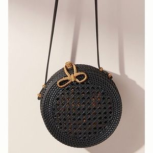 Anthropologie Black Rattan Circle Bag Purse